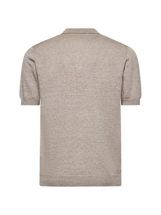 Polo in maglia di lino e cotone beige