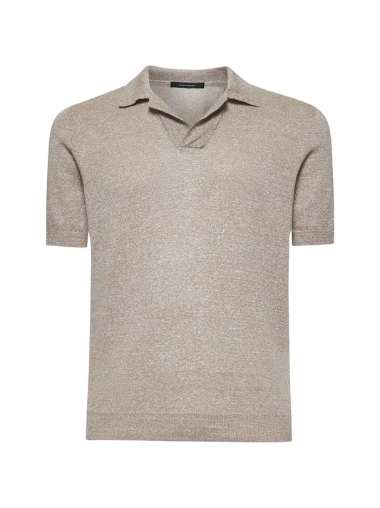 Polo in maglia di lino e cotone beige