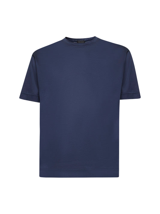 Blue cotton jersey crewneck T-shirt
