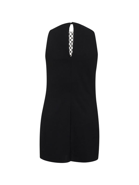 Black sablè mini dress with embroidered neckline