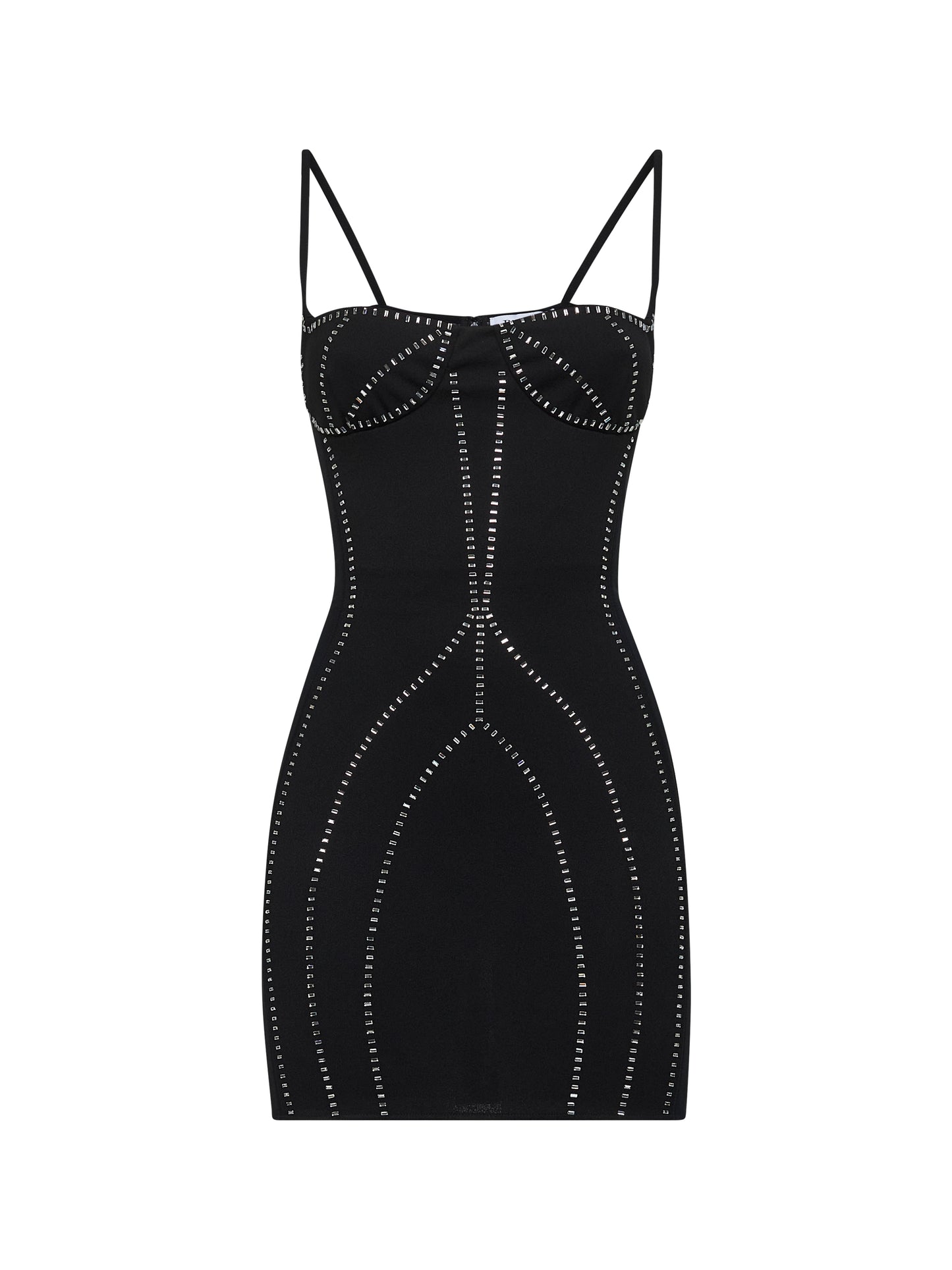 Miniabito bustier in sablè nero con thermostrass