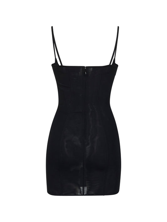 Black sablè crystal hotfix bustier minidress