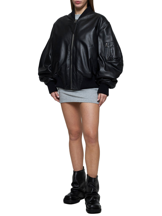 Oversized leather bomber jacket