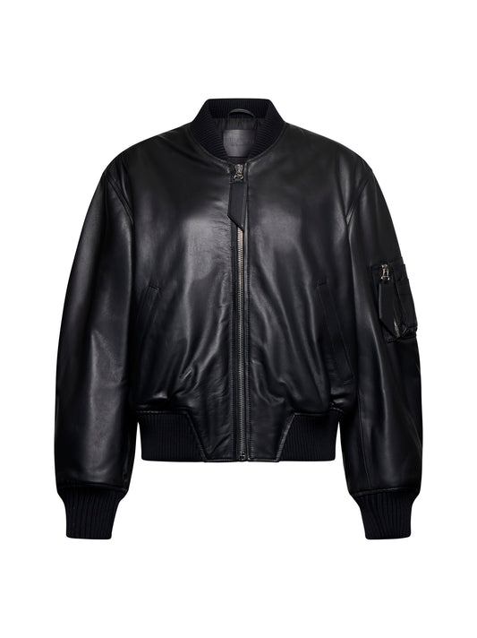 Oversized leather bomber jacket