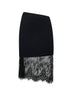 Black jersey and lace asymmetric midi skirt