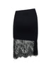 Black jersey and lace asymmetric midi skirt