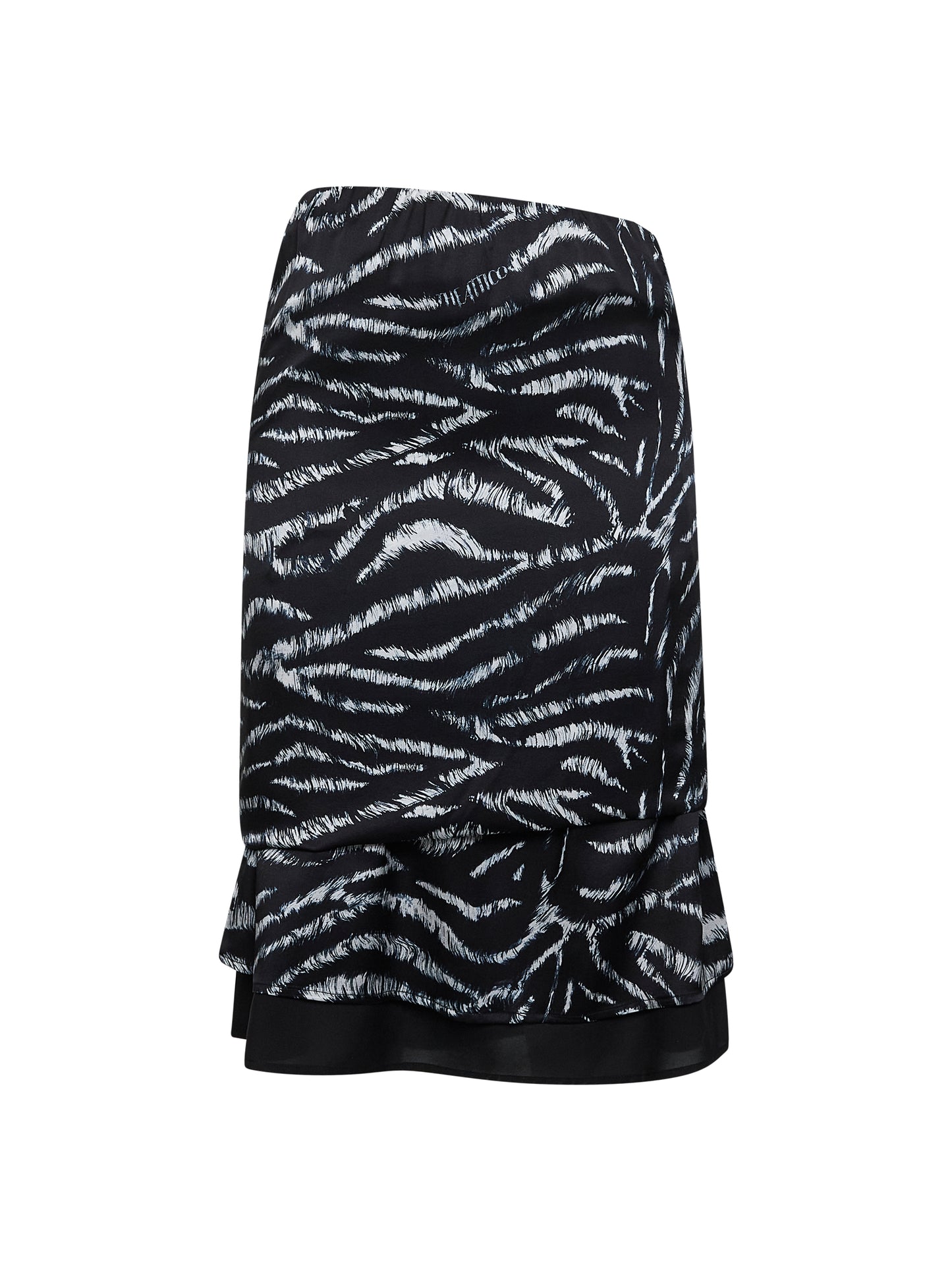 Zebra print stretch silk blend satin midi skirt