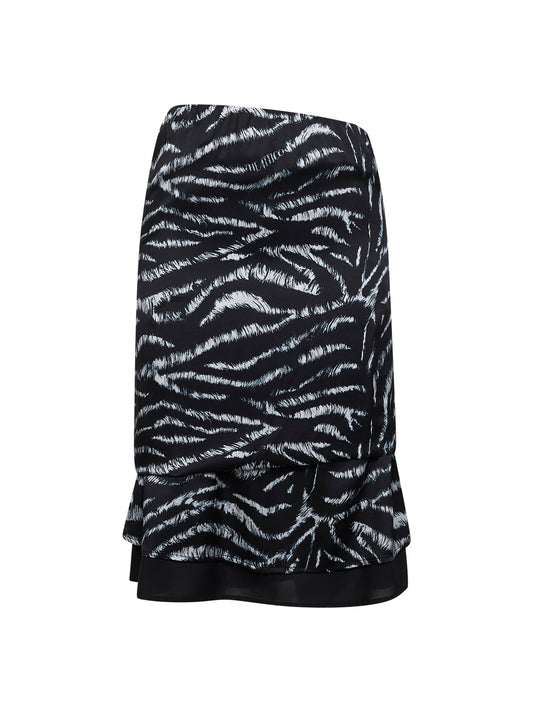 Gonna midi in raso di misto seta stretch stampa zebra