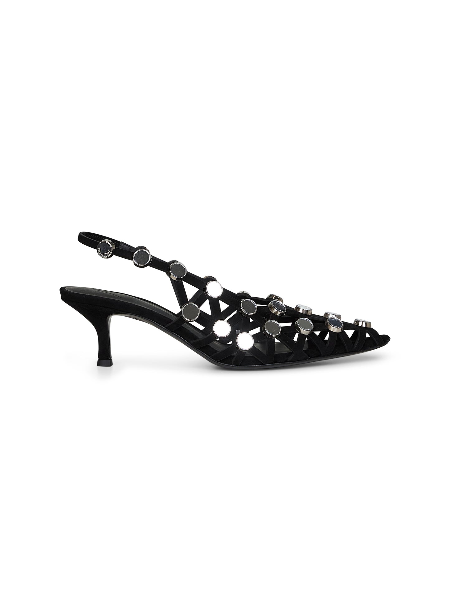 Black suede "Grid" slingback pumps