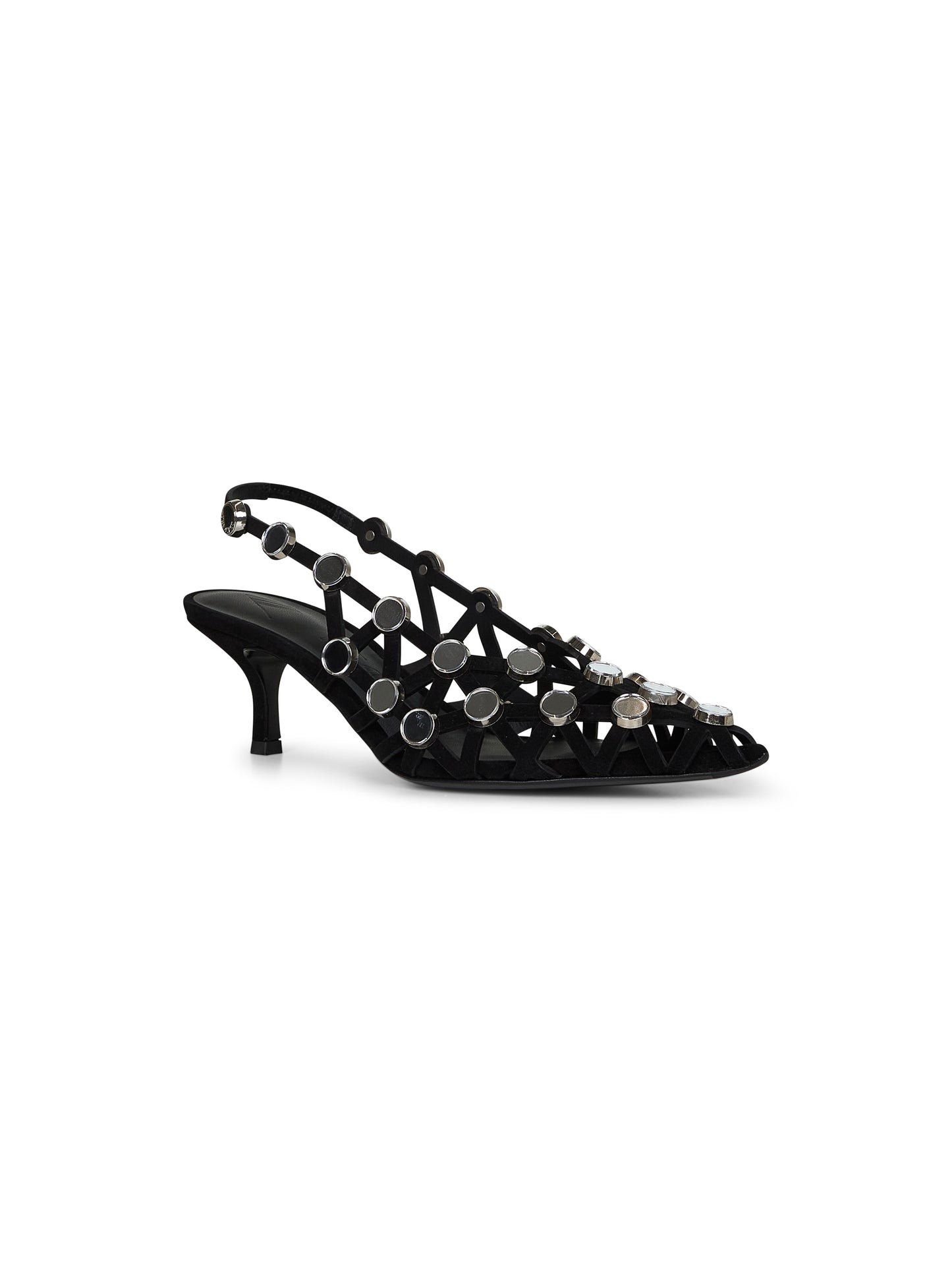 Black suede "Grid" slingback pumps