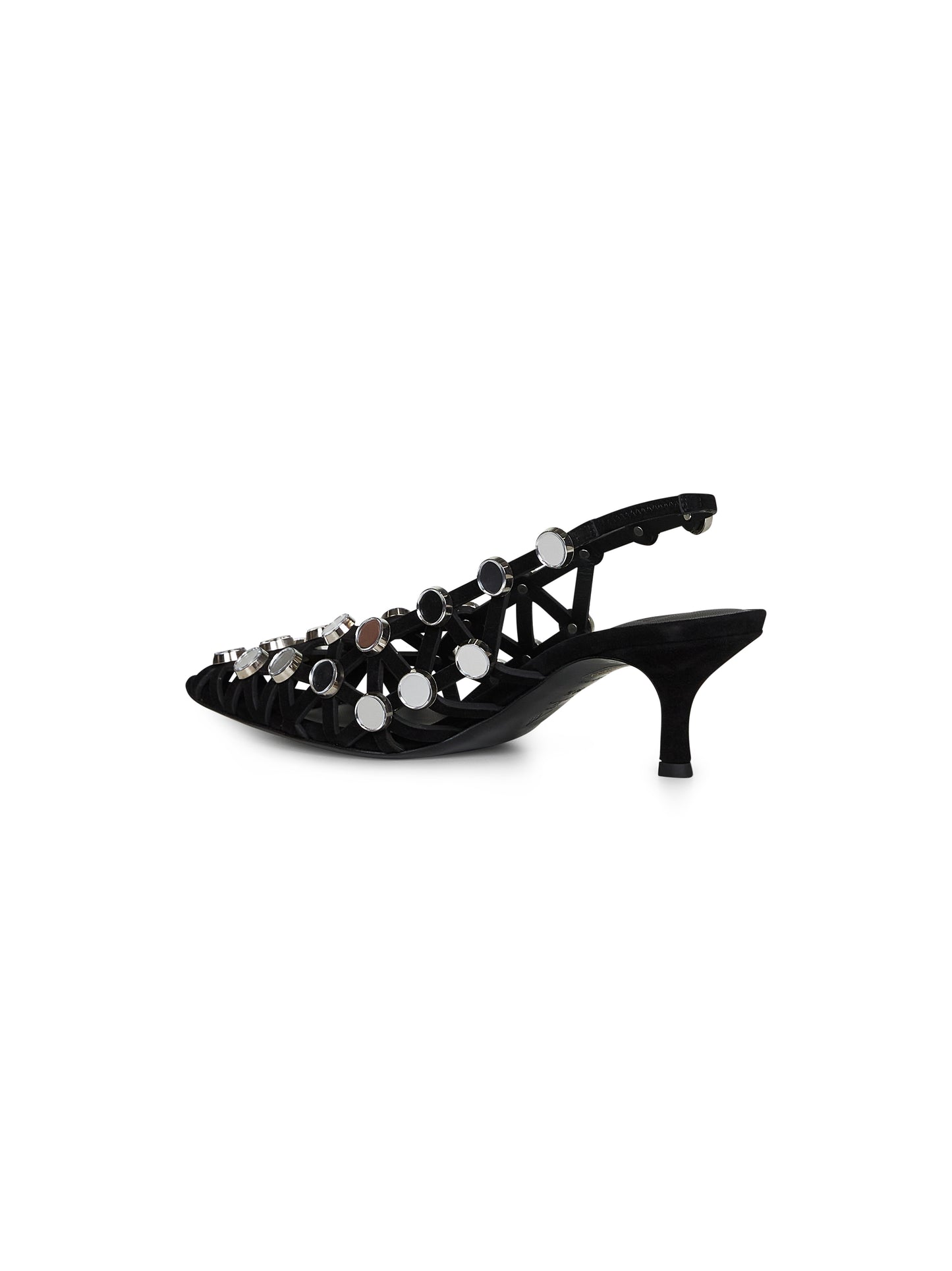 Black suede "Grid" slingback pumps