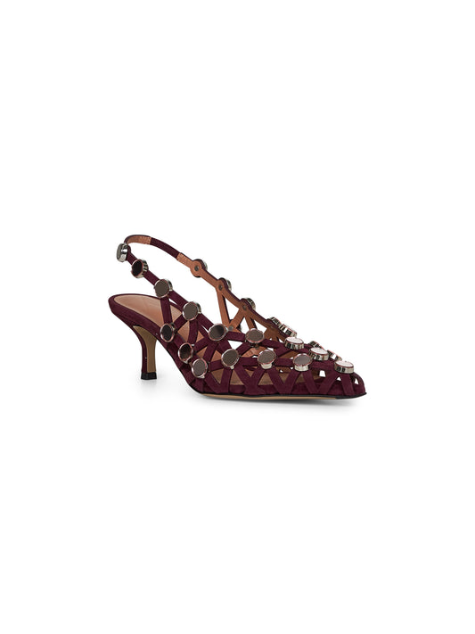 Burgundy suede "Grid" slingback pumps