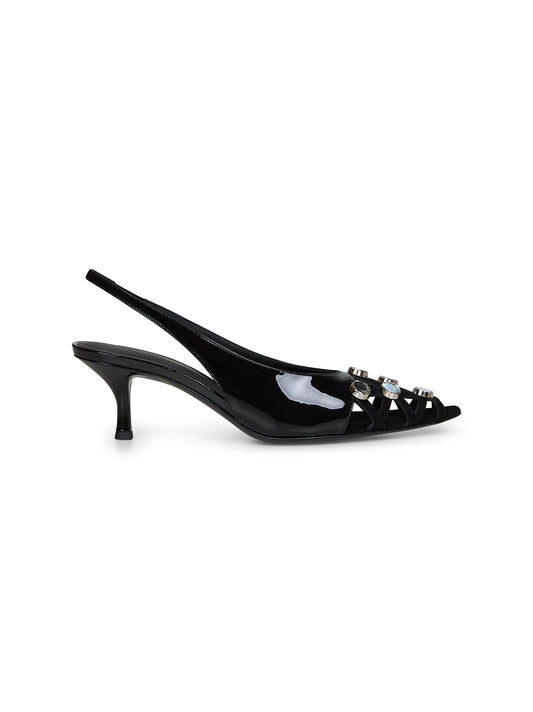 Black patent leather and suede '"Fiona'" slingback pumps