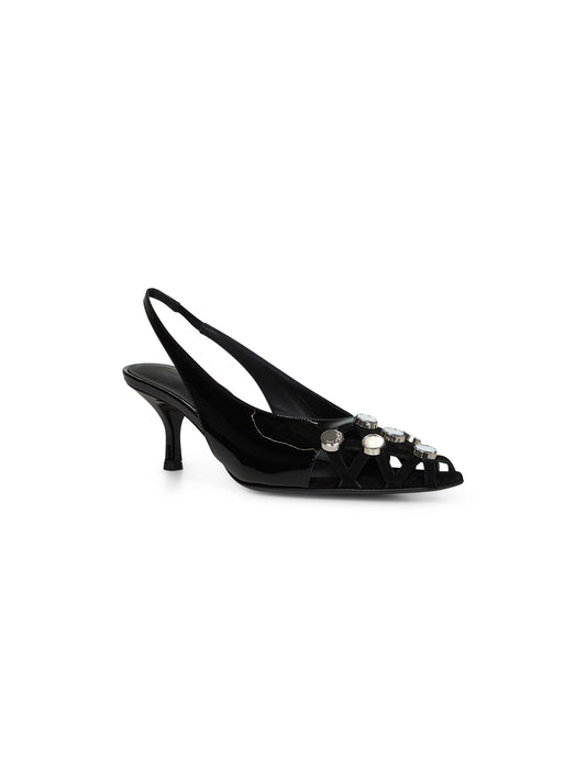 Black patent leather and suede '"Fiona'" slingback pumps