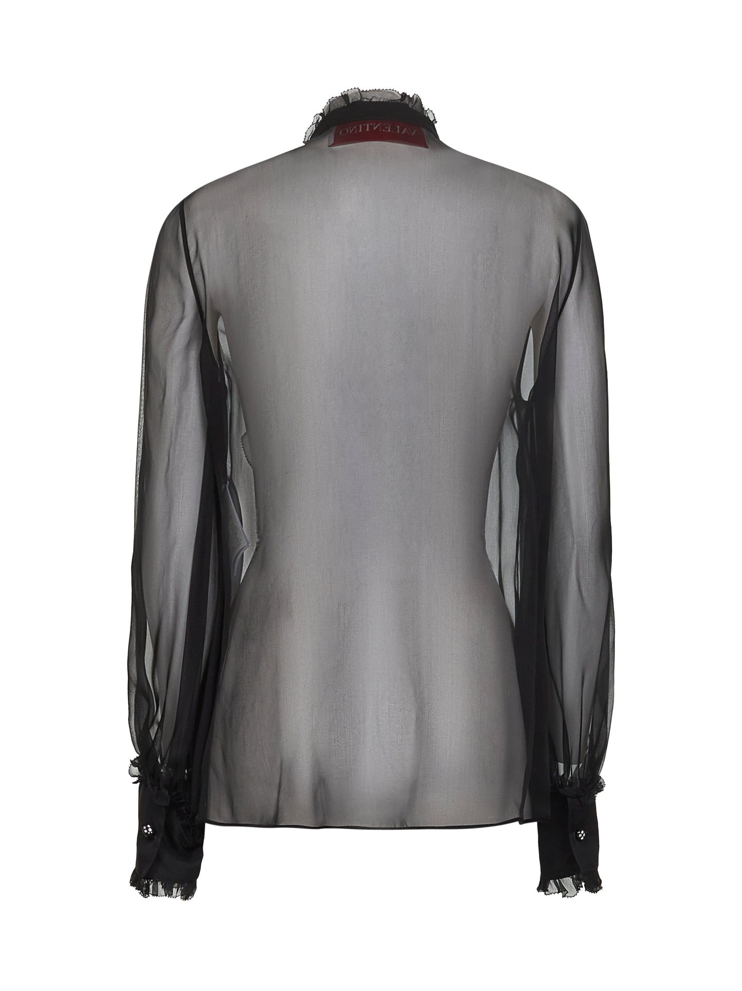 Black silk georgette shirt with lace insert