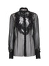Black silk georgette shirt with lace insert