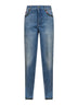 Jeans in denim blu con bordi stampa floreale