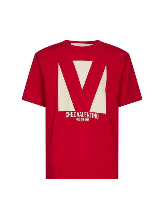 Red Chez Valentino print T-shirt