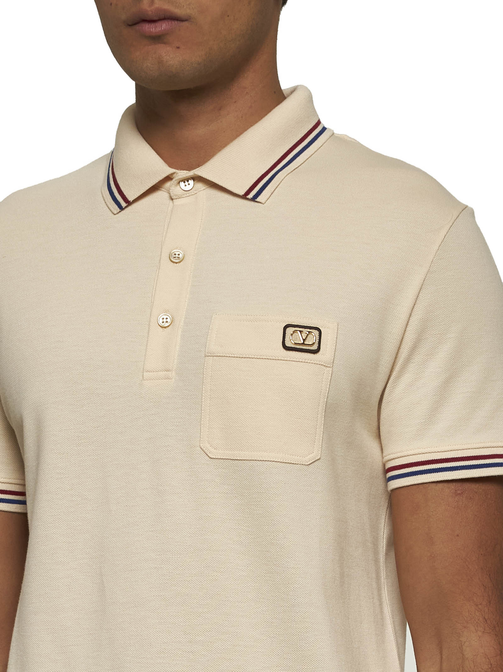 Tシャツ・カットソー VALENTINO POLO SHIRT WITH VLOGO PATCH (6V3MH01KAQJ 581) Beige Vlogo patch polo shirt – Daniello.com
