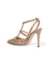 Leather and rhinestones mesh Rockstud slingback pumps