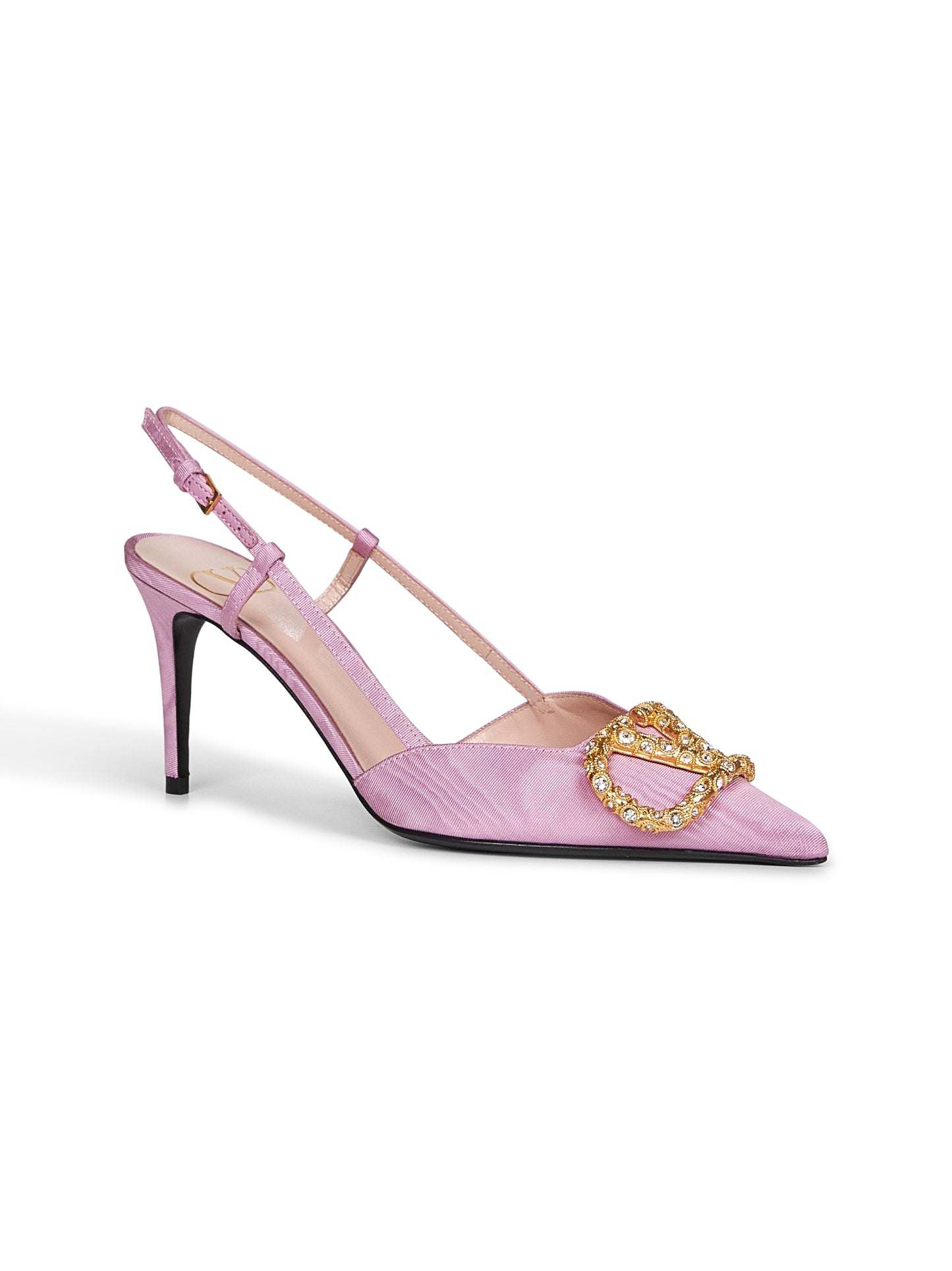 Pink moiré VLogo Signature slingback pumps