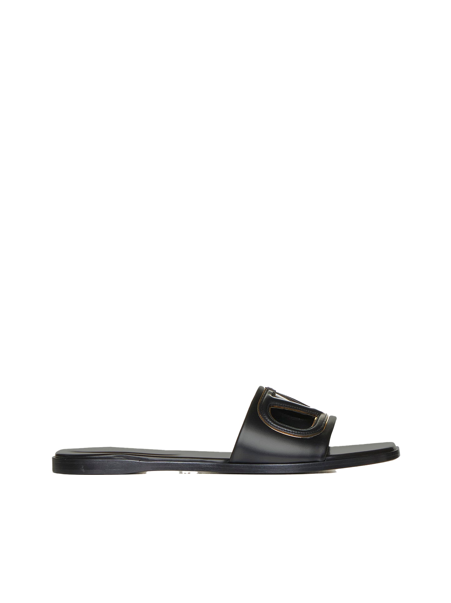 Sandali Slide VLogo cut-out in pelle nera
