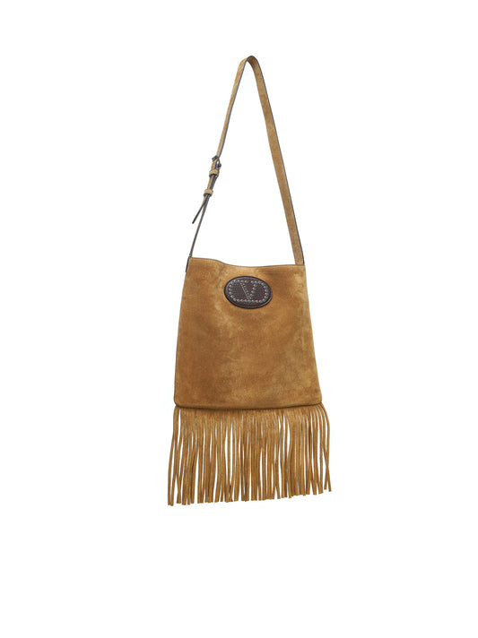 Borsa a spalla nellcôte in suede con frange