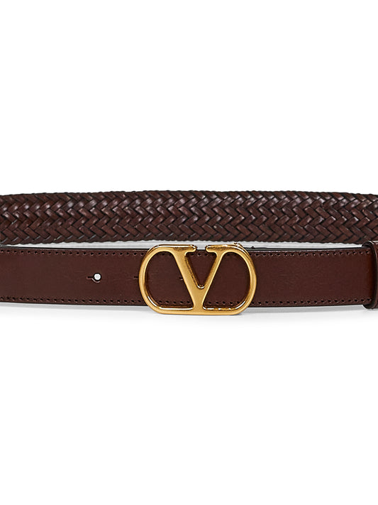 Brown woven leather VLogo Signature belt