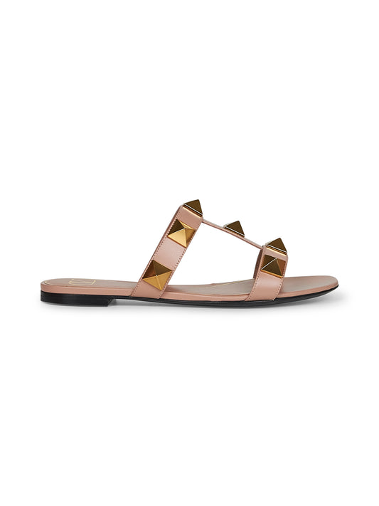 Pink leather Roman Stud slide sandals