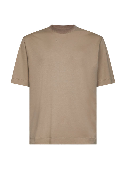 Beige cotton and silk crewneck T-shirt