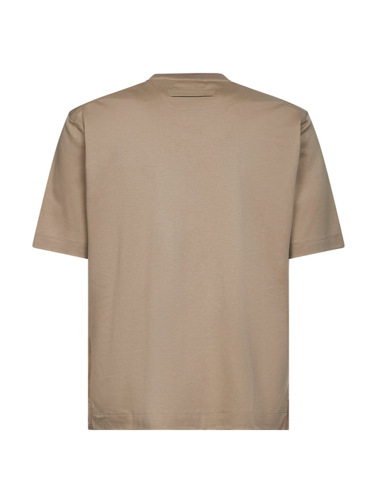 Beige cotton and silk crewneck T-shirt