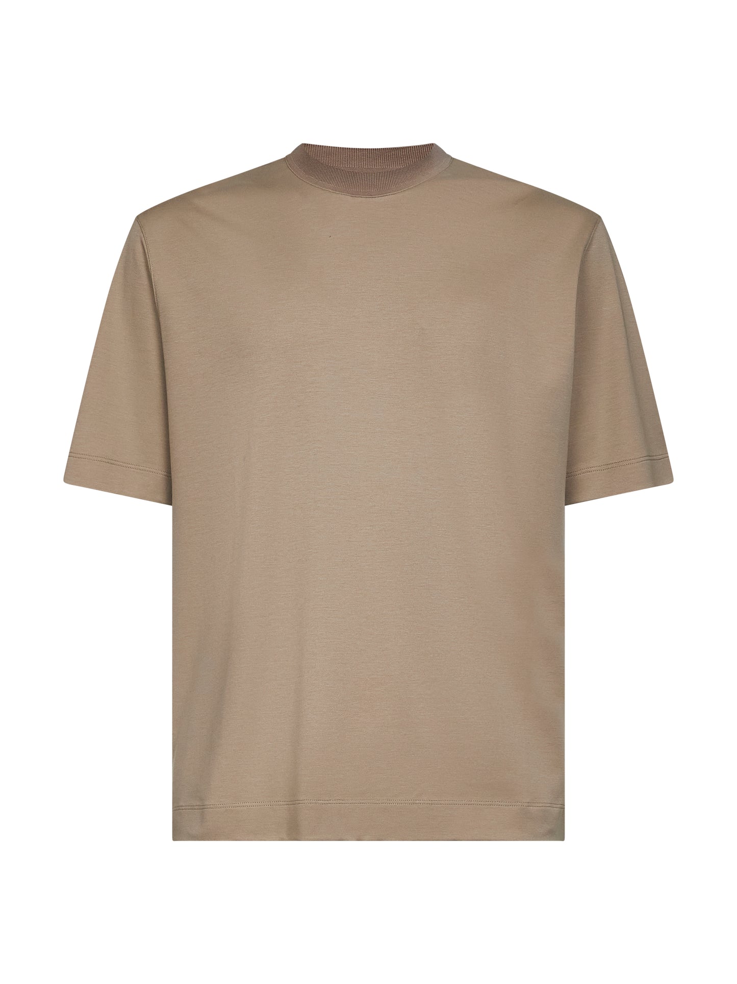 T-shirt girocollo in cotone e seta beige