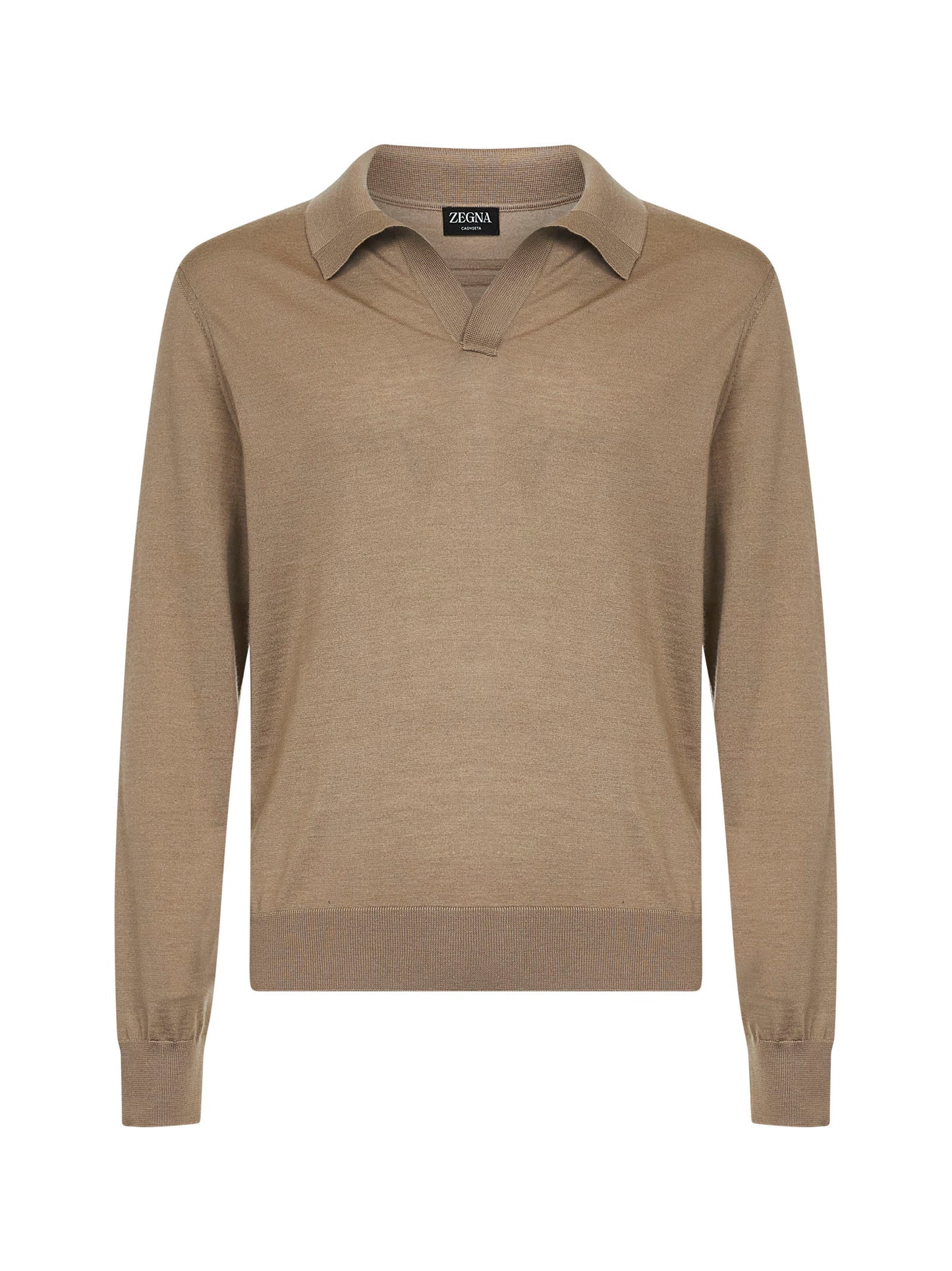 Polo a maniche lunghe in Cashseta beige chiaro