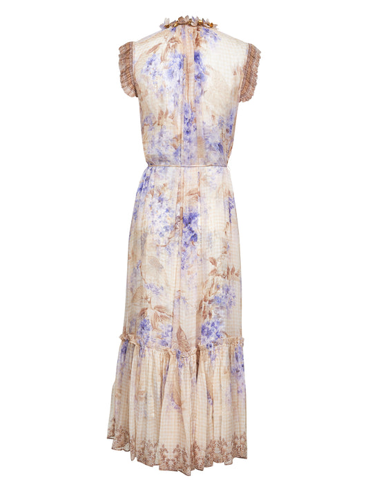 Lilac floral viscose Dawning midi dress