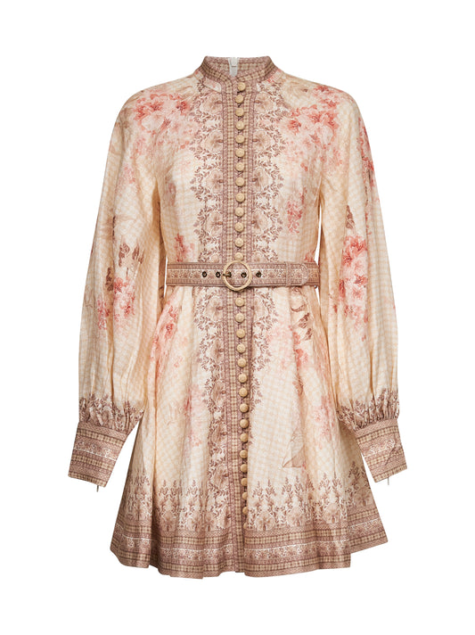 Coral floral linen Illuminate mini dress