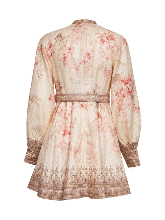 Coral floral linen Illuminate mini dress