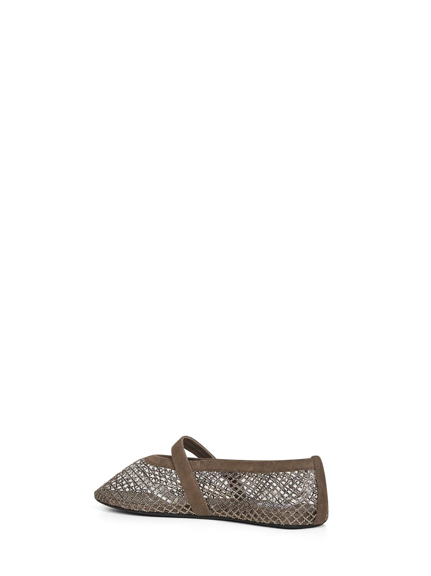 Silver rhinestone fishnet and suede ballet flats<BR/> <BR/>
