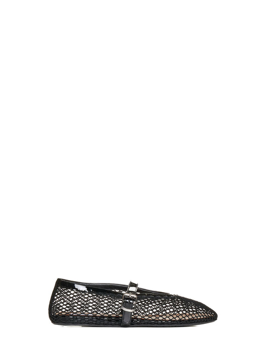 Patent leather-trimmed mesh ballet flats