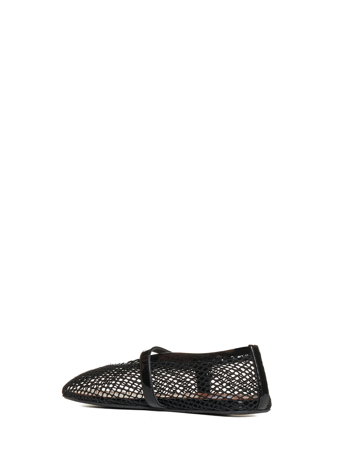 Patent leather-trimmed mesh ballet flats