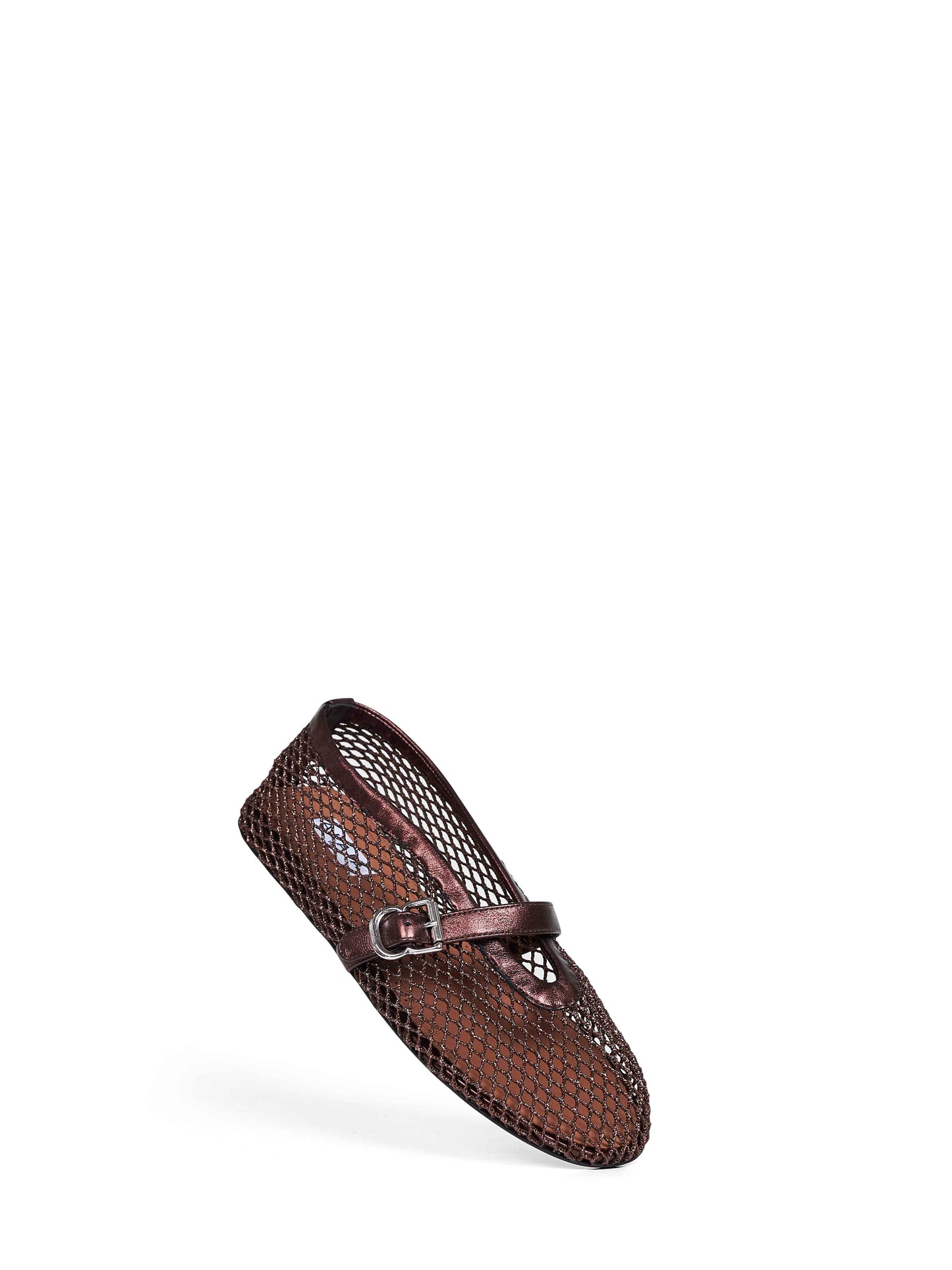 Bronze laminated fishnet ballet flats