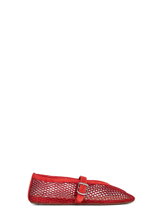 Orange brule fishnet and suede ballet flats