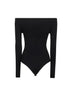 Black ribbed knit off-the-shoulder bodysuit
