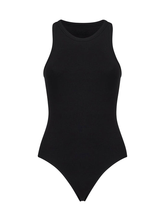 Black ribbed knit tank bodysuit