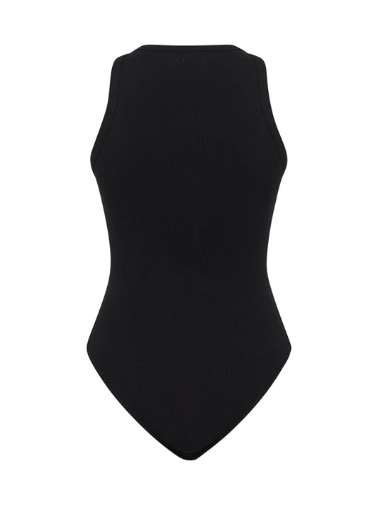 Black ribbed knit tank bodysuit