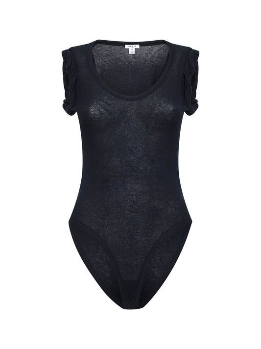 Black ribbed modal and cashmere blend bodysuit