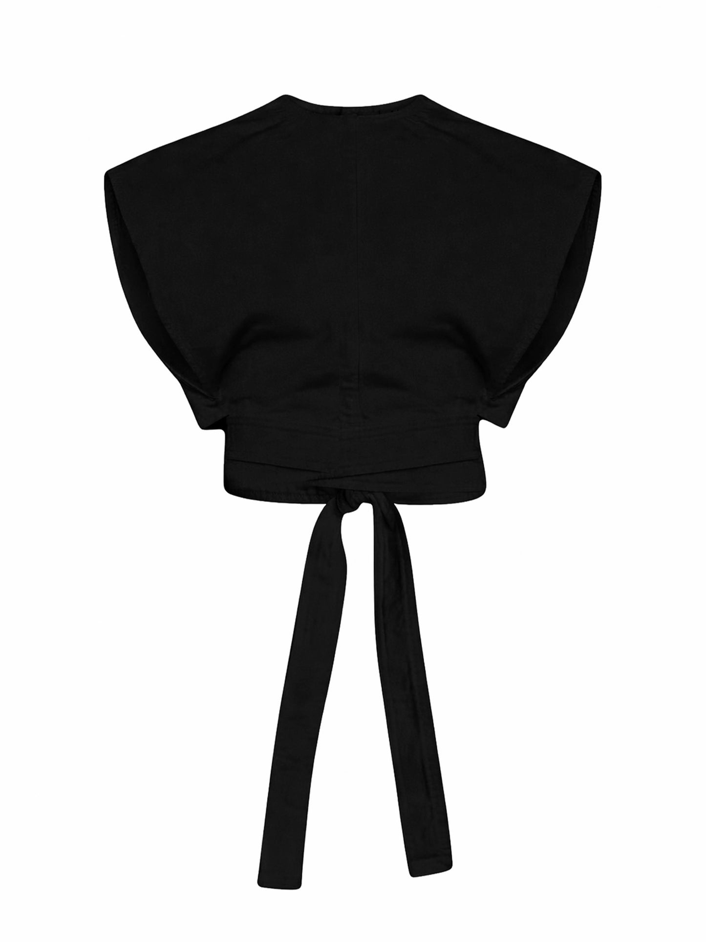 Black stretch wool gabardine belted top
