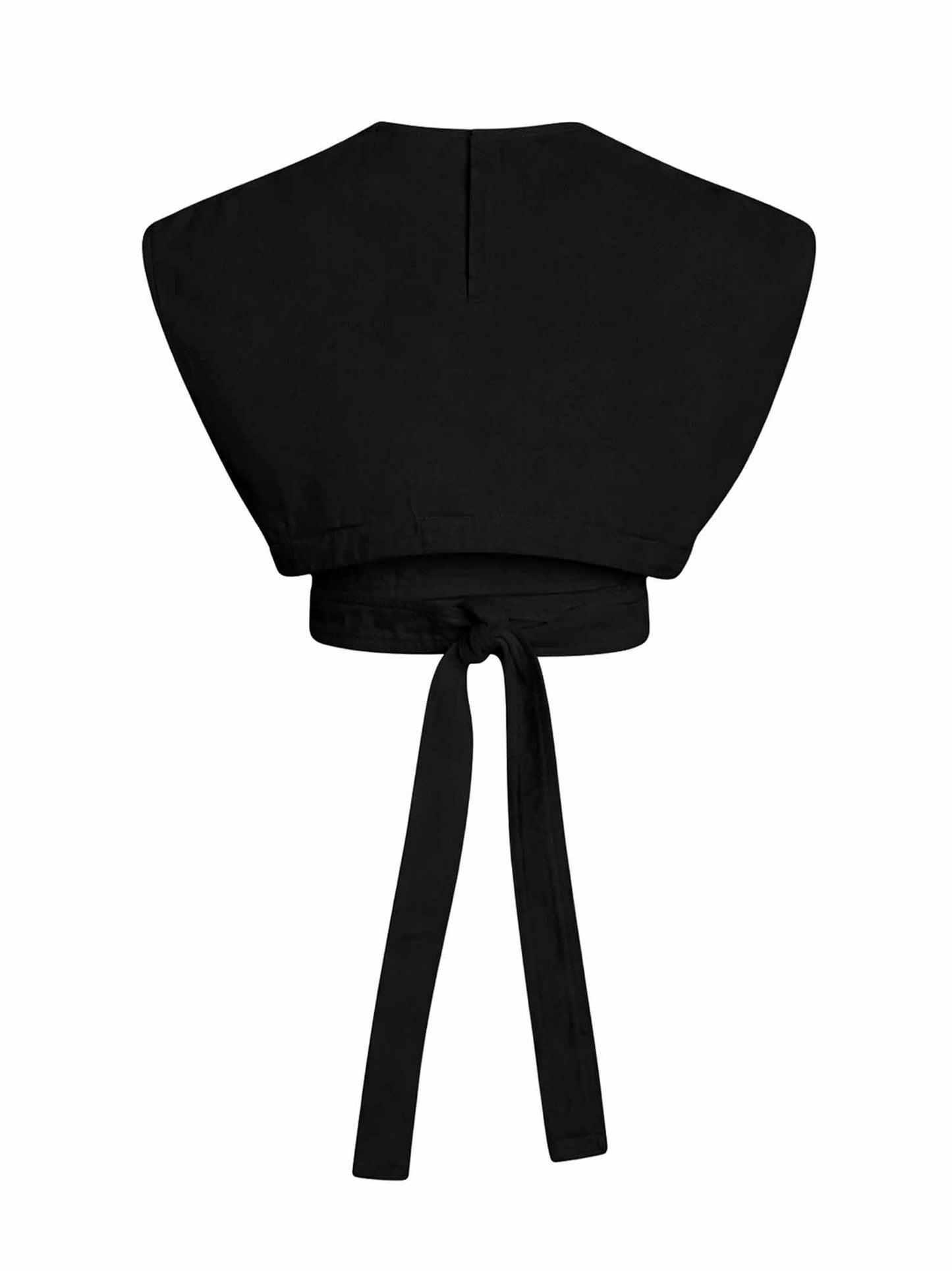 Black stretch wool gabardine belted top