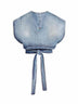 Faded blue washed raw denim belted top