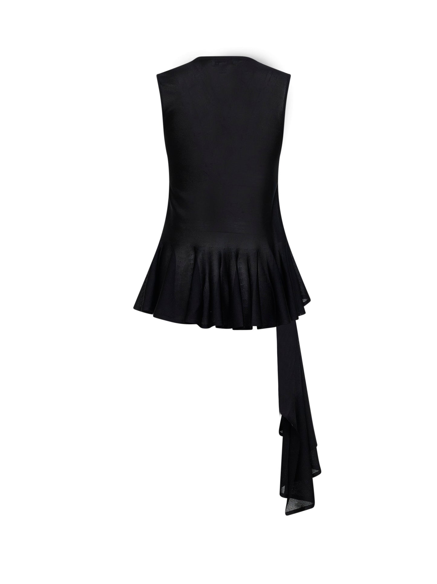 Black viscose knit asymmetric godet top