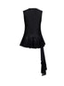 Black viscose knit asymmetric godet top
